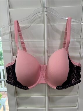 Cacique Pink T-Shirt Bra with Black Lace Trim